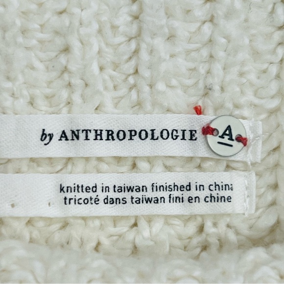 Anthropologie Textured Cream Turtleneck Knit Cotton Sweater Ribbed Warm Spring - Picture 6 of 8